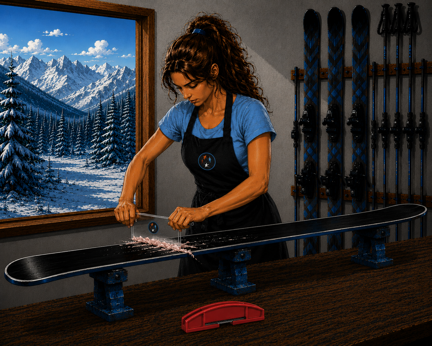 Skiwachs mit Plexiglas-Ziehklinge vom Skibelag abziehen