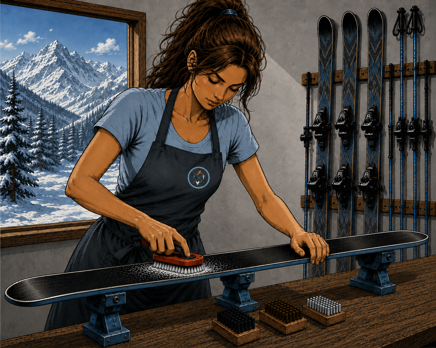 Skibelagsbürste zum Ausbürsten von Skiwachs auf dem Skibelag
