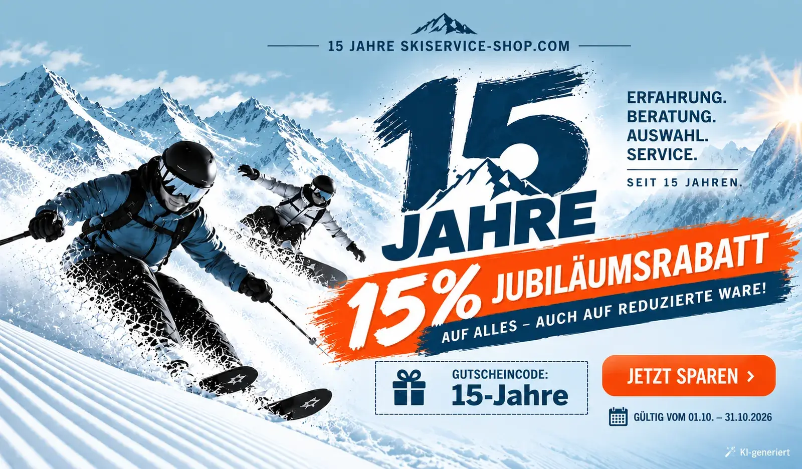 15 Jahre Skiservice-shop.com – 15 % Jubiläumsrabatt auf alles, auch auf reduzierte Ware, im Oktober 2026